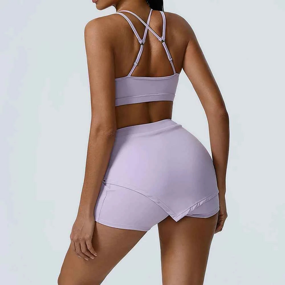 Yoga Sets 2 Pieces Workout Sets for Women Tracksuit Sportswear Gym Clothes High Waist Shorts Outfits Running Suits Fitness Bras